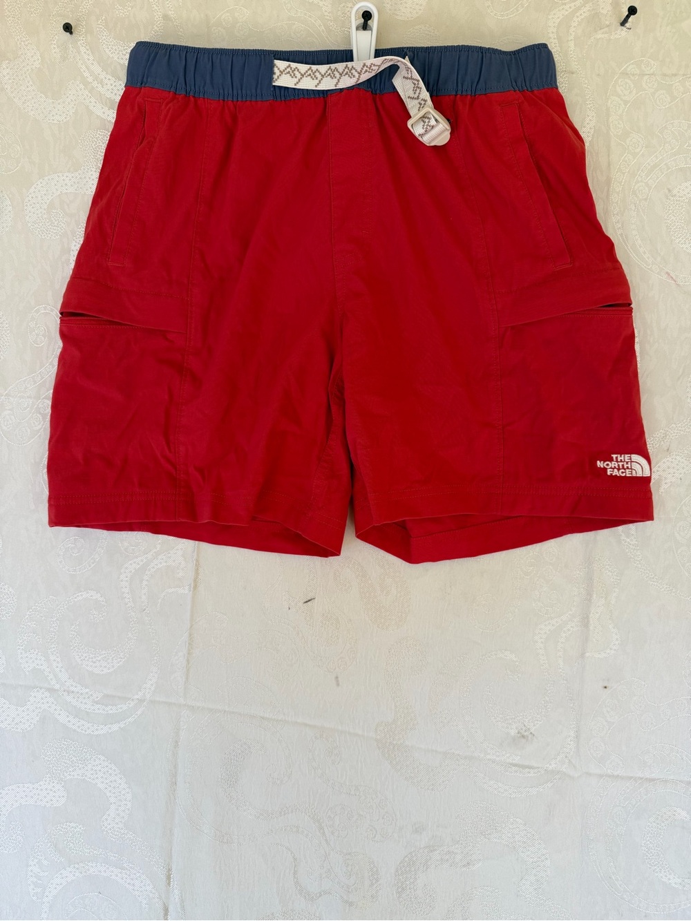 The North Face Red Cargo Shorts with Navy Waistband